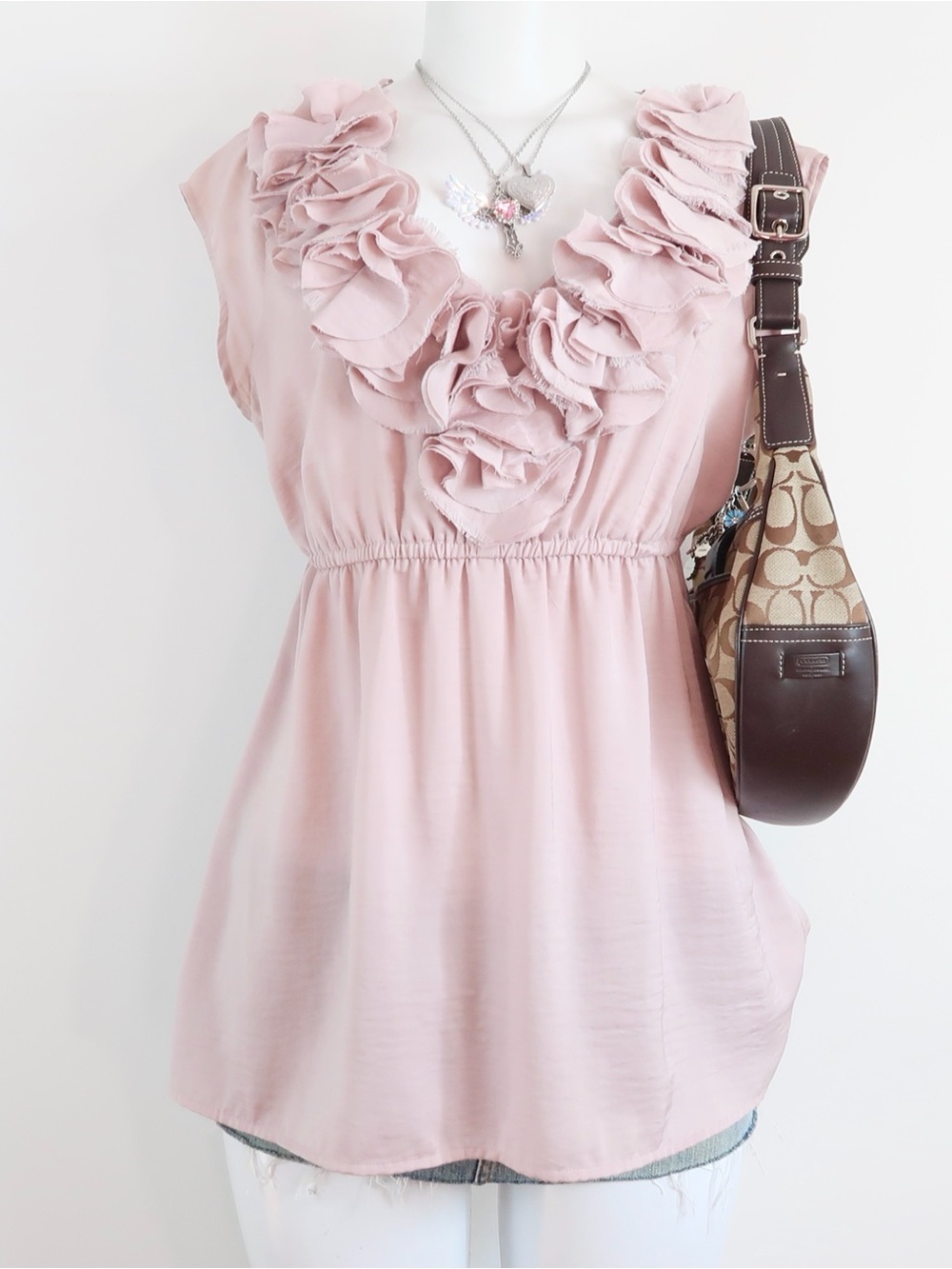 H&M Blush Pink Ruffled V-Neck Tunic